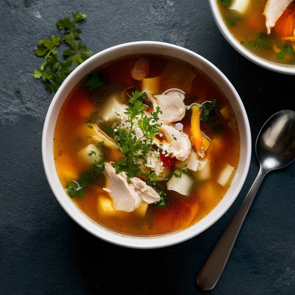 What gives chicken soup the most flavor?